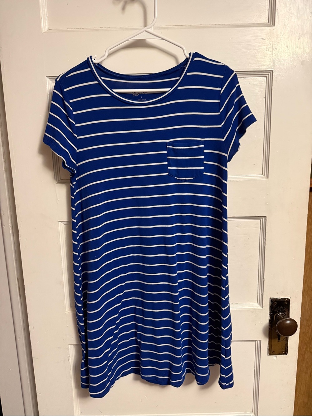 Blue and White Striped Pocket Tee Dress Size Large